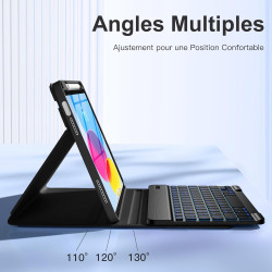 Vobafe Coque Clavier pour iPad A16 11/10 Ème Generation (11 Pouces 2025/10.9 Pouces 2022), Étui Keyboard 7 Couleurs Rétroéclairé