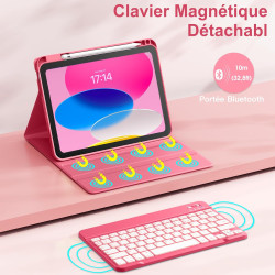 Vobafe Coque Clavier pour iPad A16 11/10 Ème Generation (11 Pouces 2025/10.9 Pouces 2022), Étui Keyboard 7 Couleurs Rétroéclairé