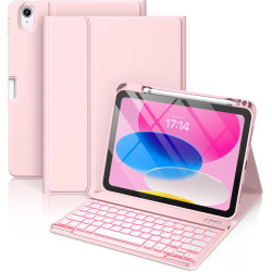 Vobafe Coque Clavier pour iPad A16 11/10 Ème Generation (11 Pouces 2025/10.9 Pouces 2022), Étui Keyboard 7 Couleurs Rétroéclairé