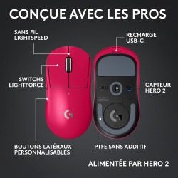 Logitech G Pro X Superlight 2c, Souris de Gaming sans Fil, Souris Pro-Grade compacte 53 g avec 5 Boutons programmables, USB-C, c