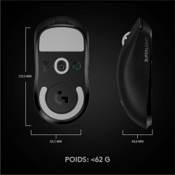 Logitech G PRO X SUPERLIGHT Souris Gaming sans Fil, Capteur Gaming HERO 25K, 25 600 PPP, Ultra-Léger avec 63g, 5 Boutons Program