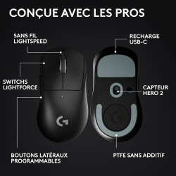 Logitech G PRO X SUPERLIGHT 2 DEX, souris de gaming sans fil, 60g souris Pro-Grade pour droitier, 5 boutons programmables, recha