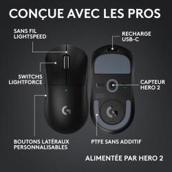 Logitech G Pro X Superlight 2c, Souris de Gaming sans Fil, Souris Pro-Grade compacte 53 g avec 5 Boutons programmables, USB-C, c