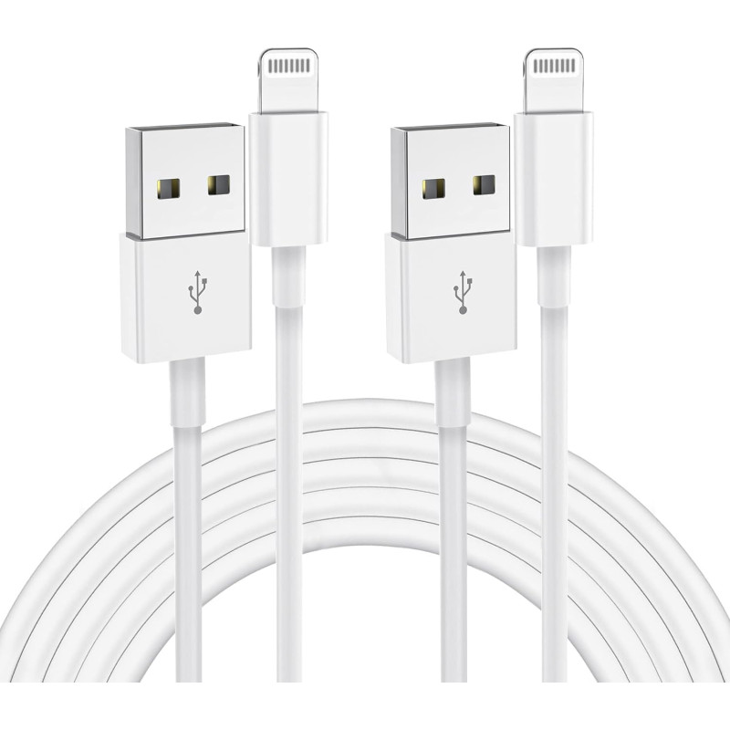 Lot de 2 câbles de charge rapides certifiés MFi de 2 m pour iPhone, câble Lightning vers USB, pour Apple iPhone 14, 13, 12, 11 P