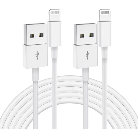 Lot de 2 câbles de charge rapides certifiés MFi de 2 m pour iPhone, câble Lightning vers USB, pour Apple iPhone 14, 13, 12, 11 P