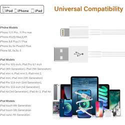 Lot de 2 câbles de charge rapides certifiés MFi de 2 m pour iPhone, câble Lightning vers USB, pour Apple iPhone 14, 13, 12, 11 P