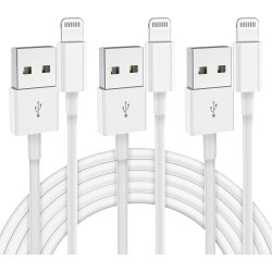Lot de 3 câbles de charge rapides certifiés MFi de 2 m pour iPhone, Lightning vers USB, pour Apple iPhone 14, 13, 12, 11 Pro Max