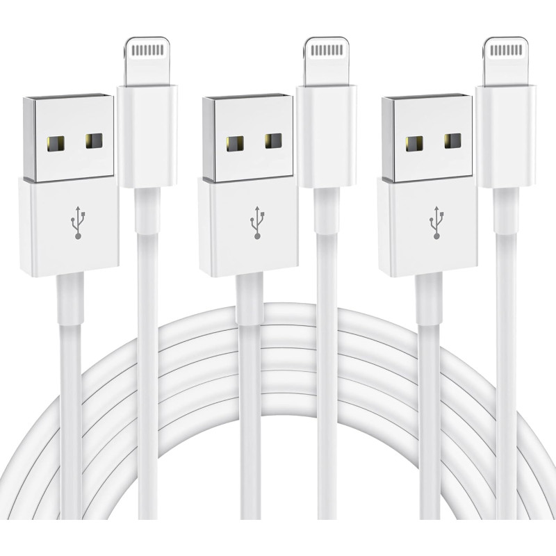 Lot de 3 câbles de charge rapides certifiés MFi de 2 m pour iPhone, Lightning vers USB, pour Apple iPhone 14, 13, 12, 11 Pro Max