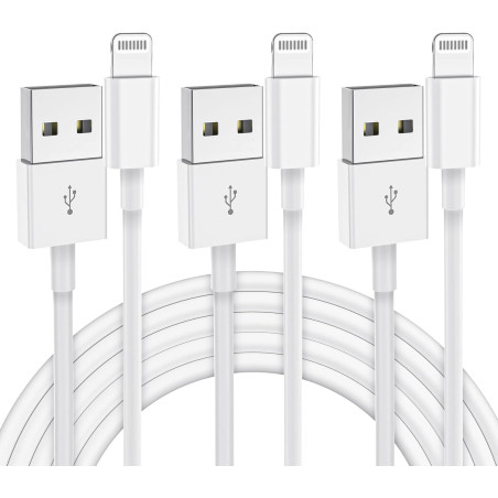Lot de 3 câbles de charge rapides certifiés MFi de 2 m pour iPhone, Lightning vers USB, pour Apple iPhone 14, 13, 12, 11 Pro Max