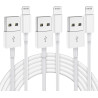 Lot de 3 câbles de charge rapides certifiés MFi de 2 m pour iPhone, Lightning vers USB, pour Apple iPhone 14, 13, 12, 11 Pro Max