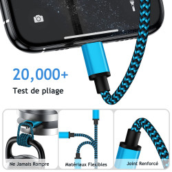 Aioneus Cable iPhone Chargeur iPhone [2m/Lot de 3] Cable Lightning USB MFi Certifié Nylon Tressé Cordon i Phone Charge Rapide Fi