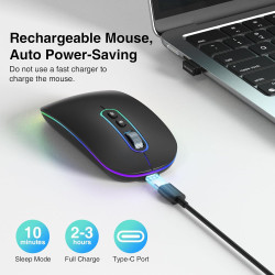 Cimetech souris sans fil rechargeable, souris bleutooth 5.1 usb 2.4ghz, 1000-1200-1600 dpi réglable, compatible avec macbook/tab