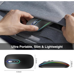 Cimetech souris sans fil rechargeable, souris bleutooth 5.1 usb 2.4ghz, 1000-1200-1600 dpi réglable, compatible avec macbook/tab