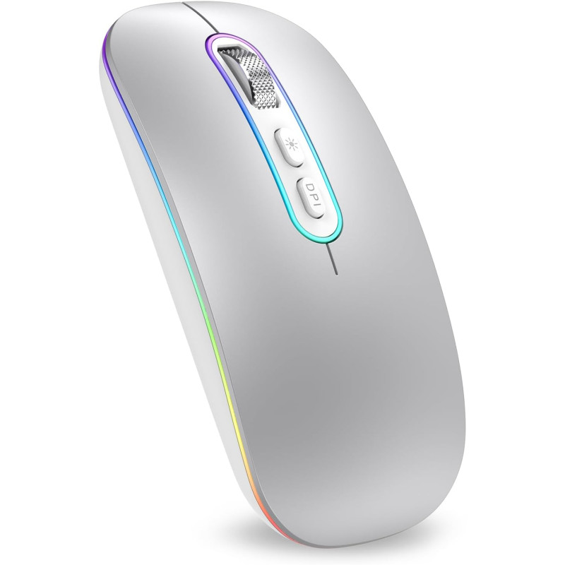 Cimetech souris bleutooth rechargeable, souris sans fil, souris silencieux de double modes (bleutooth 5.1 + usb 2.4g) 3 dpi pour