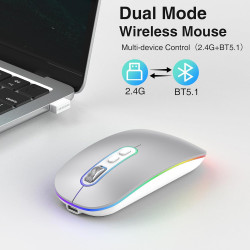 Cimetech souris bleutooth rechargeable, souris sans fil, souris silencieux de double modes (bleutooth 5.1 + usb 2.4g) 3 dpi pour