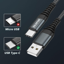 ZKAPOR Extra Long Câble USB C 5M, Cable USB C Charge Rapide 3A Nylon Tressé Chargeur Cable Type C pour iPhone 16/16 Pro Max/15, 