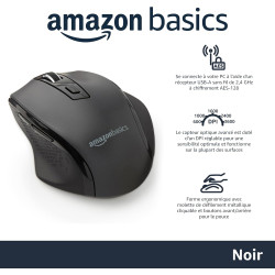 Amazon Basics Souris sans fil ergonomique - DPI réglables - Noir
