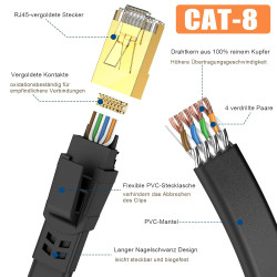 Ercielook Cat 8 Câble Ethernet 3m – Câble Réseau 40Gbps 2000MHz Plat STP RJ45 LAN Câble Compatible avec Routeur Modem Switch - N