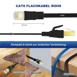 Ercielook Cat 8 Câble Ethernet 3m – Câble Réseau 40Gbps 2000MHz Plat STP RJ45 LAN Câble Compatible avec Routeur Modem Switch - N