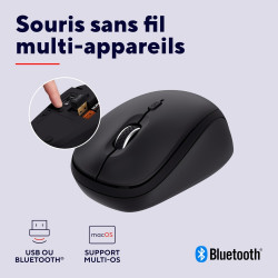 Trust yuki souris sans fil silencieuse bleutooth + 2.4ghz avec pile pour gauchers et droitiers, 75% plastique recyclé, souris bl