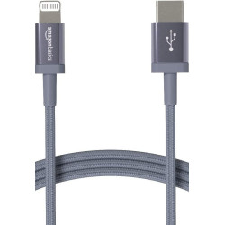 Amazon Basics Câble USB-C vers Lightning en nylon tressé, chargeur certifié MFi pour iPhone 13/12/11/X/XS/XR/8, 1.8 m, gris fonc