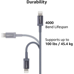 Amazon Basics Câble USB-C vers Lightning en nylon tressé, chargeur certifié MFi pour iPhone 13/12/11/X/XS/XR/8, 1.8 m, gris fonc