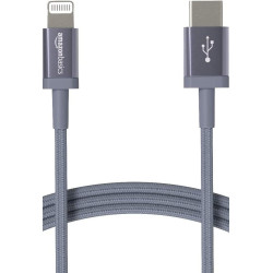 Amazon Basics Câble USB-C vers Lightning en nylon tressé, chargeur certifié MFi pour iPhone 13/12/11/X/XS/XR/8, 0.9 m, gris fonc