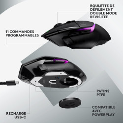 Logitech G G502 X PLUS LIGHTSPEED Souris Gaming RVB Sans Fil - Souris optique boutons hybrides LIGHTFORCE, LIGHTSYNC RVB, Capteu
