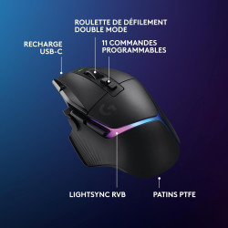 Logitech G G502 X PLUS LIGHTSPEED Souris gaming RVB sans fil, système de charge sans fil POWERPLAY 2, charge illimitée, RVB pers