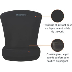 Amazon Basics Tapis de Souris irrégulier avec Repose-Poignet en Gel, 20 x 25 cm, Noir