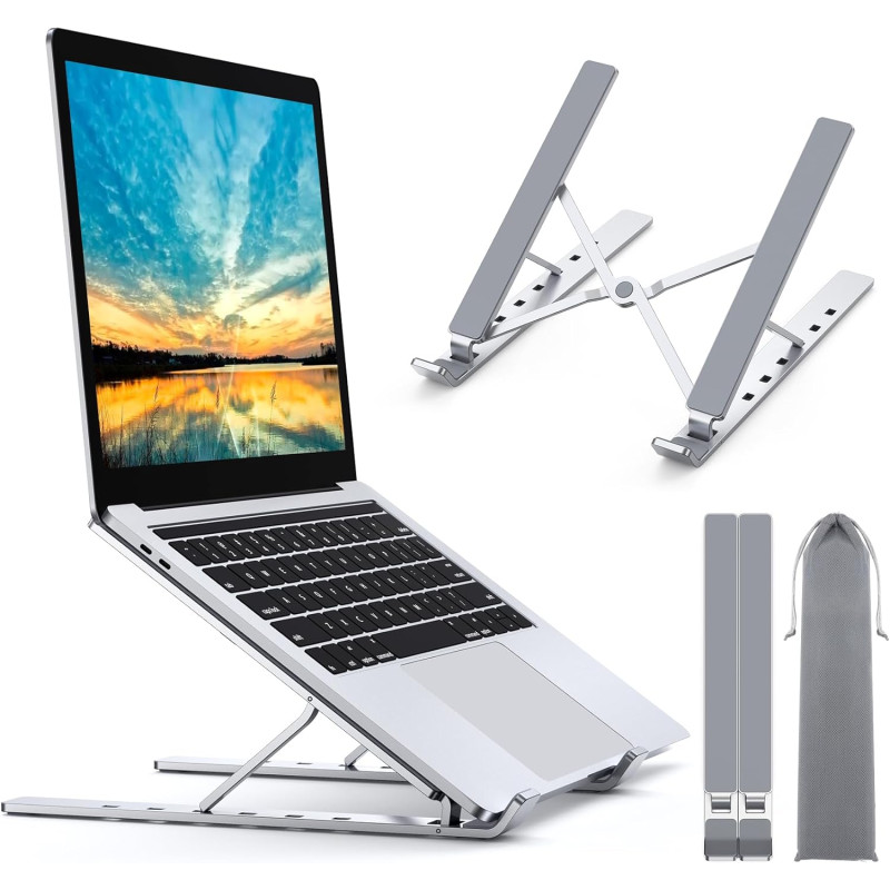 Babacom Support Ordinateur Portable, Support PC Portable à 5 Niveaux Réglables, Refroidisseur en Aluminium Ventilé Compatible av