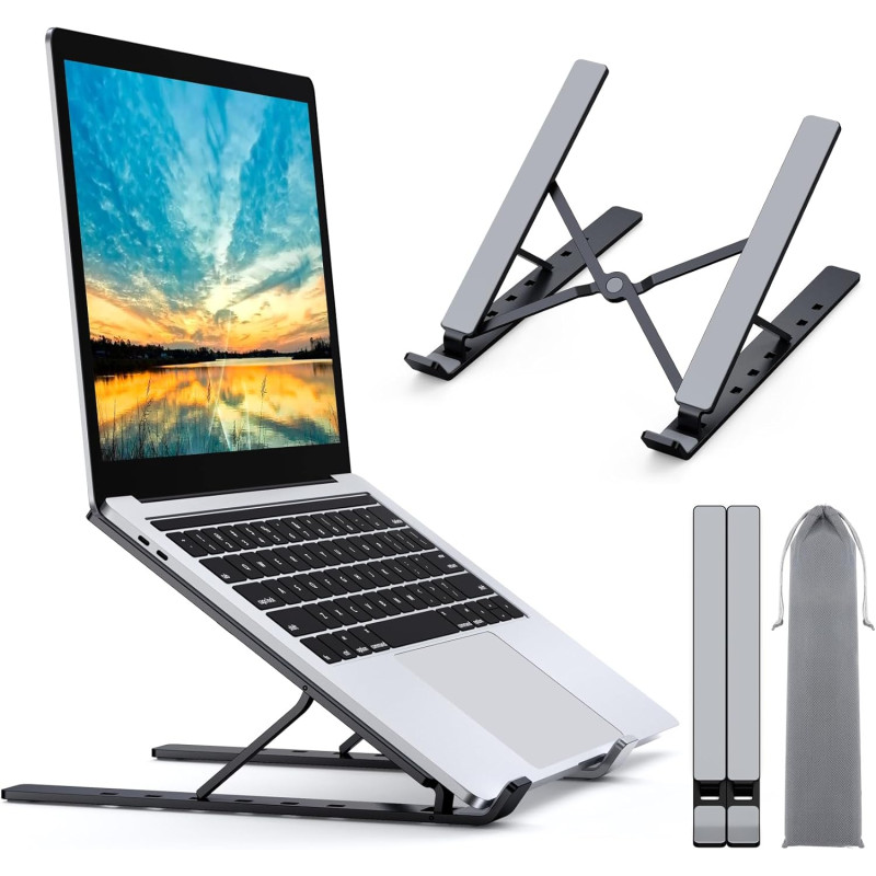 Babacom Support Ordinateur Portable, Support PC Portable à 5 Niveaux Réglables, Refroidisseur en Aluminium Ventilé Compatible av