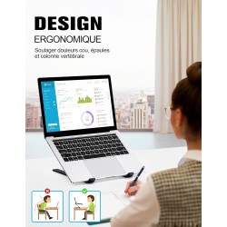 Babacom Support Ordinateur Portable, Support PC Portable à 5 Niveaux Réglables, Refroidisseur en Aluminium Ventilé Compatible av