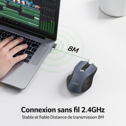 acer Souris sans Fil, Souris Ordinateur Ergonomique 2,4GHz avec Mini Récepteur USB, Wirless Mouse Optique USB,1600 DPI réglable,