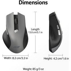 acer Souris Ergonomique sans Fil, Souris Ordinateur 2,4GHz avec Mini Récepteur USB, Wirless Mouse Optique USB,1600 DPI réglable,