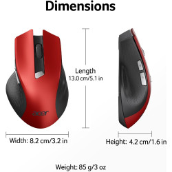 acer Souris Ergonomique sans Fil, Souris Ordinateur 2,4GHz avec Mini Récepteur USB, Wirless Mouse Optique USB,1600 DPI réglable,