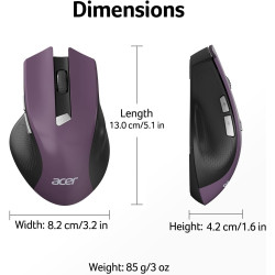 acer Souris Ergonomique sans Fil, Souris Ordinateur 2,4GHz avec Mini Récepteur USB, Wirless Mouse Optique USB,1600 DPI réglable,