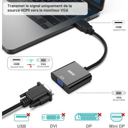 BENFEI Adaptateur HDMI vers VGA, (mâle vers Femelle) pour Bureau, Ordinateur Portable, PC, Moniteur, projecteur, HDTV, Chromeboo