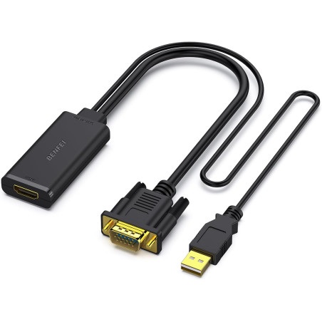BENFEI Adaptateur VGA vers HDMI, convertisseur 1080p avec Audio de Source VGA d'ordinateur/Ordinateur Portable vers HDMI TV/Moni