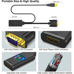 BENFEI Adaptateur VGA vers HDMI, convertisseur 1080p avec Audio de Source VGA d'ordinateur/Ordinateur Portable vers HDMI TV/Moni