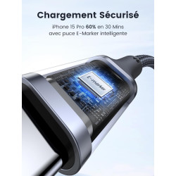 Uvert lot de 2 câble usb c vers usb c pd 100w 5a 20v charge rapide compatible avec macbook ipad pro iphone 17 pro max air 16 gal