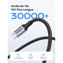 Uvert lot de 2 câble usb c vers usb c pd 100w 5a 20v charge rapide compatible avec macbook ipad pro iphone 17 pro max air 16 gal