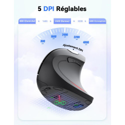 TECKNET Souris Ergonomique sans Fil 2.4G, Silencieuse Verticale Souris avec 4800 DPI Réglable, 6 Boutons, LED, Prévention Syndro