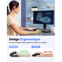 TECKNET Souris Ergonomique sans Fil 2.4G, Silencieuse Verticale Souris avec 4800 DPI Réglable, 6 Boutons, LED, Prévention Syndro