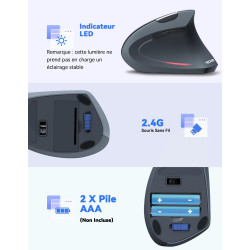 TECKNET Souris Verticale, 4800 DPI Souris sans Fil Ergonomique, Protège Le Bras, Souris sans Fil 6 Boutons pour PC, Ordinateur P