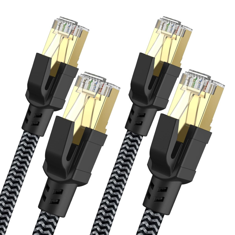 CABNEER Câble Ethernet 2M 2 Pièces, RJ45 Cat 8 Câble Réseau 40Gbps 2000MHz Haut Débit Câble, Nylon Tressé Double Blindage LAN Câ