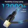 CABNEER Câble Ethernet 40M, RJ45 Cat 8 Câble Réseau 40Gbps 2000MHz Haut Débit Câble, Nylon Tressé Double Blindage LAN Câble Inte