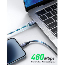Uvert câble lightning vers usb c mfi certifié nylon tressé chargeur iphone rapide compatible avec iphone 14 plus pro max 13 12 1