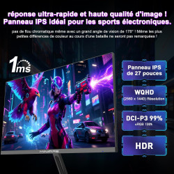 Minifire 27 Ecran PC Gamer,260Hz, Fast IPS Moniteur Gaming, QHD 2K 2560 x 1440p,1Ms, Écran Blanc, Freesync, 130% sRGB, HDR10, Fa