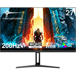 Minifire Moniteur de Jeu 27 Pouces, WQHD (2560×1440p) 200Hz 1ms (OD), Écran Fast IPS Adaptive Sync HDR, HDMI/DP VESA 100×100mm (